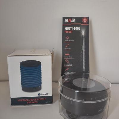 LOT 105K: Small Bluetooth Speaker, Bluetooth Shower Speaker and Multi-Tool Pen Set