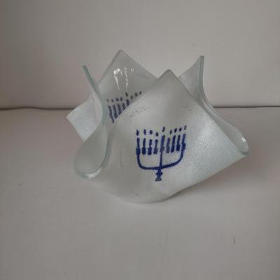 LOT 109K: Metal Menorah, Metal Lightswitch Faceplate and Vintage Tony Serviente Handkerchief Vases