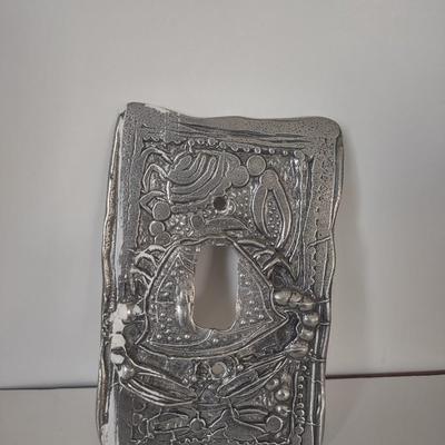 LOT 109K: Metal Menorah, Metal Lightswitch Faceplate and Vintage Tony Serviente Handkerchief Vases