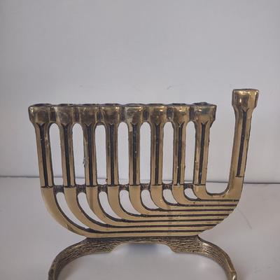 LOT 109K: Metal Menorah, Metal Lightswitch Faceplate and Vintage Tony Serviente Handkerchief Vases