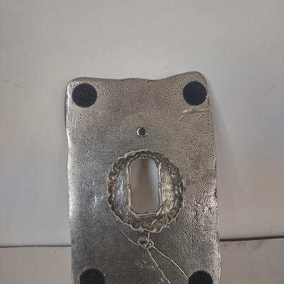 LOT 109K: Metal Menorah, Metal Lightswitch Faceplate and Vintage Tony Serviente Handkerchief Vases