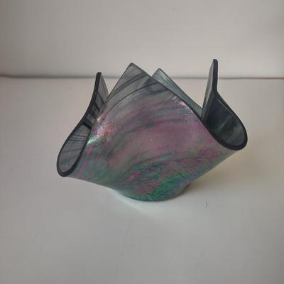 LOT 109K: Metal Menorah, Metal Lightswitch Faceplate and Vintage Tony Serviente Handkerchief Vases