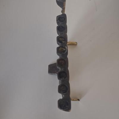 LOT 109K: Metal Menorah, Metal Lightswitch Faceplate and Vintage Tony Serviente Handkerchief Vases
