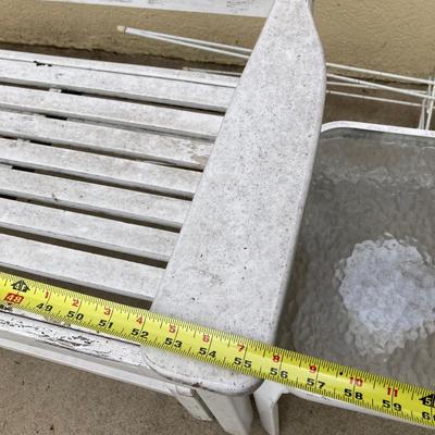 LOT 122Y: Outdoor Furniture - Wooden Rocking Chair, Gliding Bench, Small Table, Plant Stand with Planters