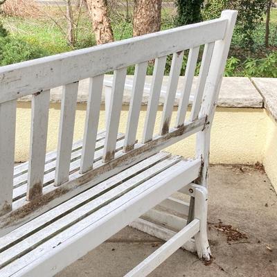 LOT 122Y: Outdoor Furniture - Wooden Rocking Chair, Gliding Bench, Small Table, Plant Stand with Planters