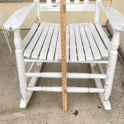 LOT 122Y: Outdoor Furniture - Wooden Rocking Chair, Gliding Bench, Small Table, Plant Stand with Planters