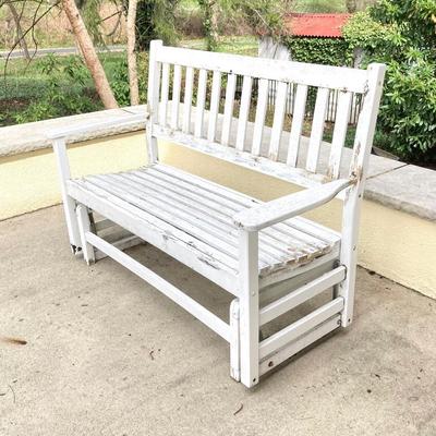 LOT 122Y: Outdoor Furniture - Wooden Rocking Chair, Gliding Bench, Small Table, Plant Stand with Planters