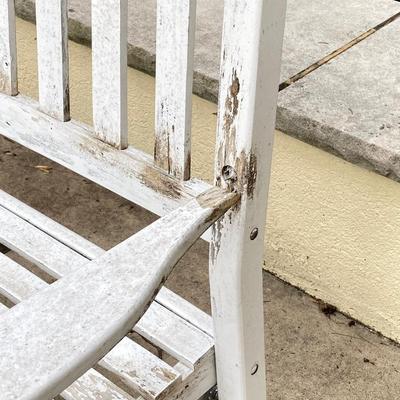 LOT 122Y: Outdoor Furniture - Wooden Rocking Chair, Gliding Bench, Small Table, Plant Stand with Planters