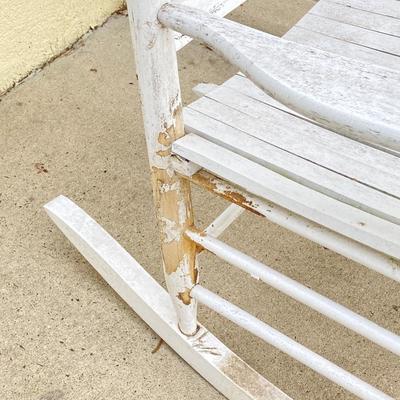 LOT 122Y: Outdoor Furniture - Wooden Rocking Chair, Gliding Bench, Small Table, Plant Stand with Planters