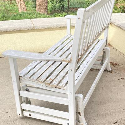 LOT 122Y: Outdoor Furniture - Wooden Rocking Chair, Gliding Bench, Small Table, Plant Stand with Planters