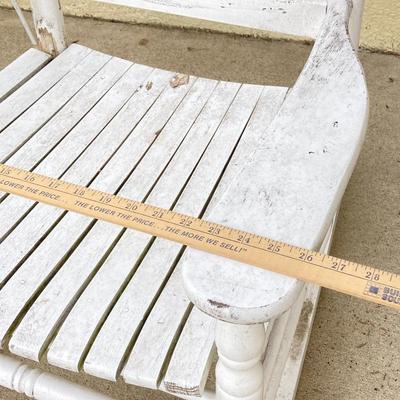 LOT 122Y: Outdoor Furniture - Wooden Rocking Chair, Gliding Bench, Small Table, Plant Stand with Planters