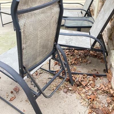 LOT 125Y: Patio Furniture Set - Six Folding Chairs, Small Table and Umbrella Stand