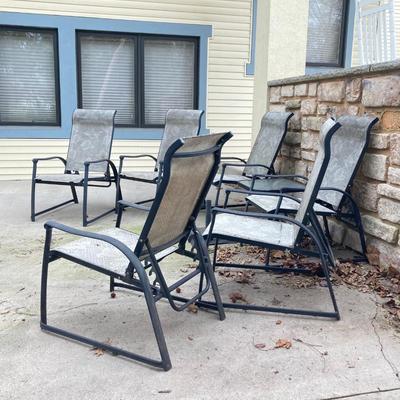 LOT 125Y: Patio Furniture Set - Six Folding Chairs, Small Table and Umbrella Stand