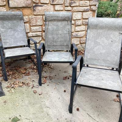 LOT 125Y: Patio Furniture Set - Six Folding Chairs, Small Table and Umbrella Stand