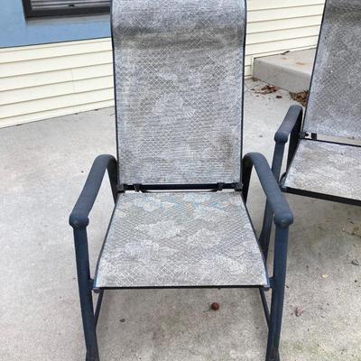 LOT 125Y: Patio Furniture Set - Six Folding Chairs, Small Table and Umbrella Stand