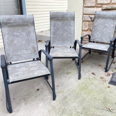 LOT 125Y: Patio Furniture Set - Six Folding Chairs, Small Table and Umbrella Stand