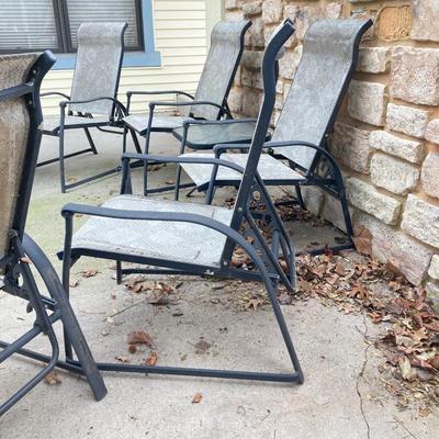 LOT 125Y: Patio Furniture Set - Six Folding Chairs, Small Table and Umbrella Stand