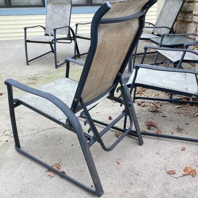 LOT 125Y: Patio Furniture Set - Six Folding Chairs, Small Table and Umbrella Stand
