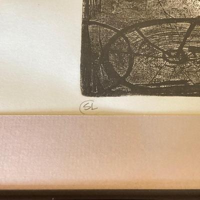 LOT 131X: Framed Wall Art - Initialed SL, Titled "Locomotion" Numbered 7/8 Dec 97