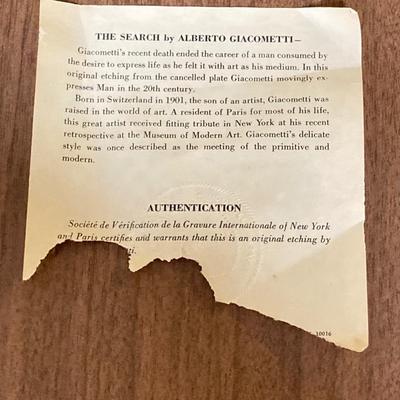LOT 132X: "The Search" by Alberto Giacometti Work of Art with Authentication