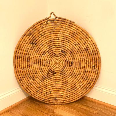 LOT 135X: Collection of Decorative Gourds, Boho Flat Baskets, Wall Art and Kakadu Hand Painted Wooden Scoop