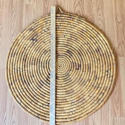 LOT 135X: Collection of Decorative Gourds, Boho Flat Baskets, Wall Art and Kakadu Hand Painted Wooden Scoop