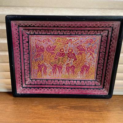 LOT 137X: Unique Vintage Artwork: Framed Mandarin Square & Lacquer Tray