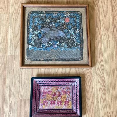 LOT 137X: Unique Vintage Artwork: Framed Mandarin Square & Lacquer Tray