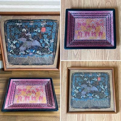LOT 137X: Unique Vintage Artwork: Framed Mandarin Square & Lacquer Tray