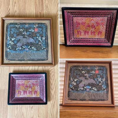 LOT 137X: Unique Vintage Artwork: Framed Mandarin Square & Lacquer Tray