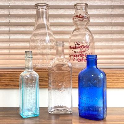 LOT 139X: Collection of Vintage Glass Bottles - Burschel Dairy Co Scranton, PA, Meadow Gold Cottage Cheese, Milk of Magnesia and More