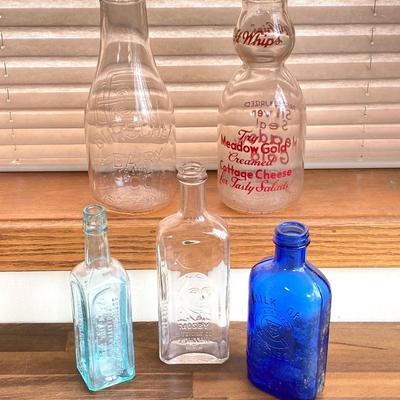LOT 139X: Collection of Vintage Glass Bottles - Burschel Dairy Co Scranton, PA, Meadow Gold Cottage Cheese, Milk of Magnesia and More
