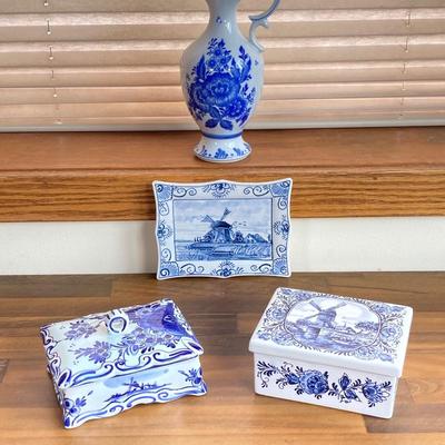 LOT 140X: Hand Painted Blue and White Decor - Delft's Blauw Made in Holland Trinket Boxes, Wall Art and More