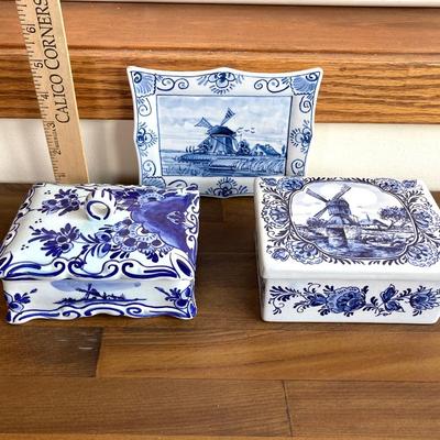 LOT 140X: Hand Painted Blue and White Decor - Delft's Blauw Made in Holland Trinket Boxes, Wall Art and More