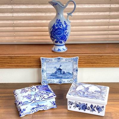 LOT 140X: Hand Painted Blue and White Decor - Delft's Blauw Made in Holland Trinket Boxes, Wall Art and More