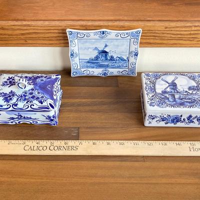 LOT 140X: Hand Painted Blue and White Decor - Delft's Blauw Made in Holland Trinket Boxes, Wall Art and More