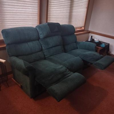 LOT 173B: Green Lazboy Couch with Reclining Sections on Each End