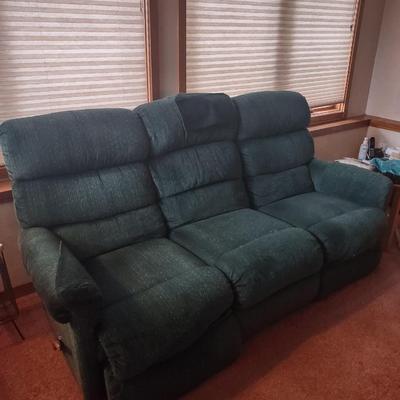 LOT 173B: Green Lazboy Couch with Reclining Sections on Each End