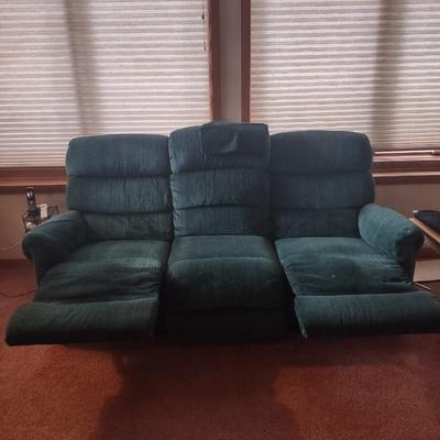 LOT 173B: Green Lazboy Couch with Reclining Sections on Each End