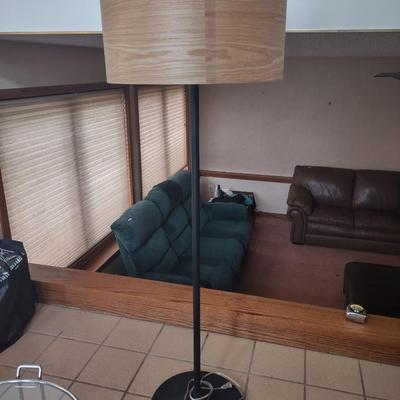 LOT 177: Modern Standing Lamp and Round Glass Top End Table