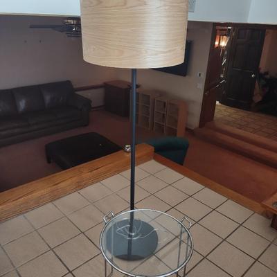 LOT 177: Modern Standing Lamp and Round Glass Top End Table