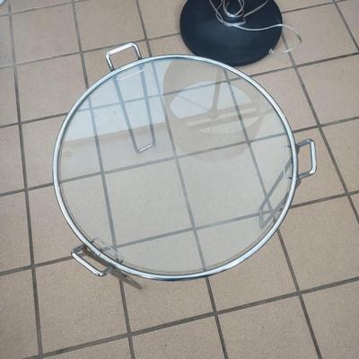 LOT 177: Modern Standing Lamp and Round Glass Top End Table