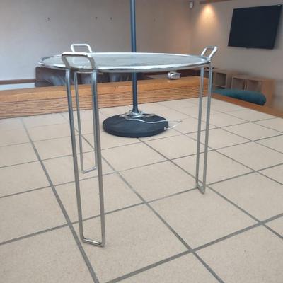 LOT 177: Modern Standing Lamp and Round Glass Top End Table