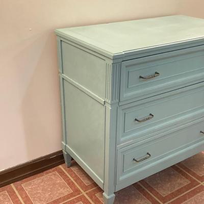 LOT 202B: Painted Wood 3 Drawer Dresser and Cube Style Shelf