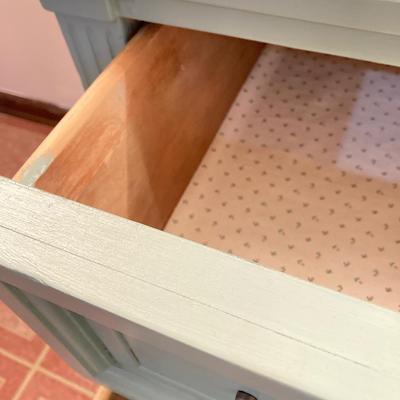 LOT 202B: Painted Wood 3 Drawer Dresser and Cube Style Shelf