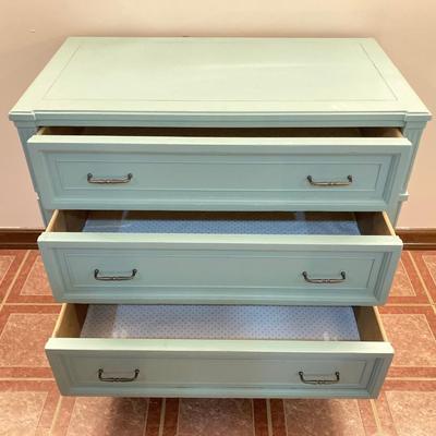 LOT 202B: Painted Wood 3 Drawer Dresser and Cube Style Shelf
