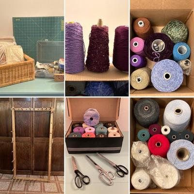 LOT 203B: Large Craft Lot - Yarn, Nilus Leclerc Inc Warping Board, Beads, Basket Making Sets, Scissors and More