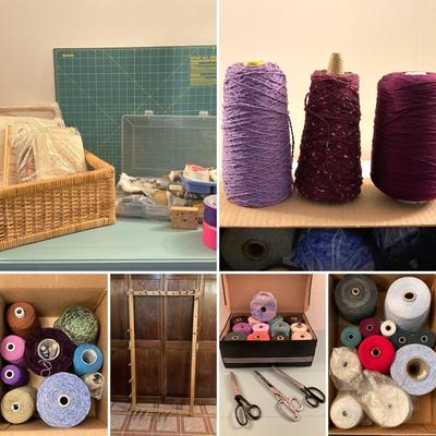 LOT 203B: Large Craft Lot - Yarn, Nilus Leclerc Inc Warping Board, Beads, Basket Making Sets, Scissors and More