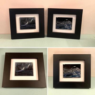 LOT 204B: Pair of Beautiful Abstract Framed Wall Hangings - "Black Seascapes 1 and 2" by dbg