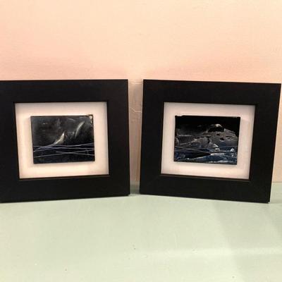 LOT 204B: Pair of Beautiful Abstract Framed Wall Hangings - "Black Seascapes 1 and 2" by dbg